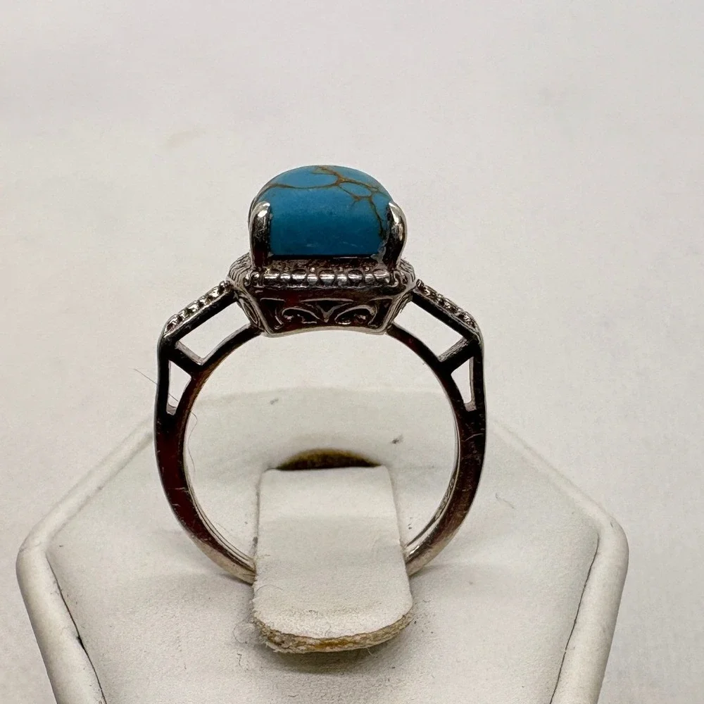 STS Chuck Clemency Turquoise Ring Size 5 Sterling Silver 925 Textured Band